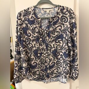 Emaline Petite Paisley Print Blouse - Blue and White PL